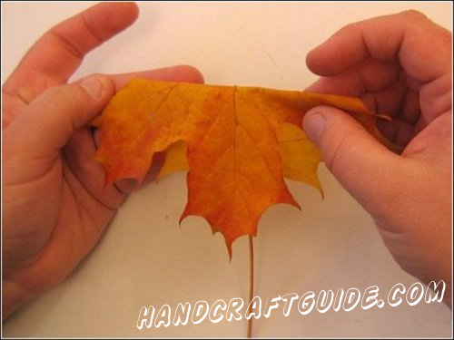 Make the middle of the future rose. In order to make it roll a maple leaf folded in half like it’s shown on the image.