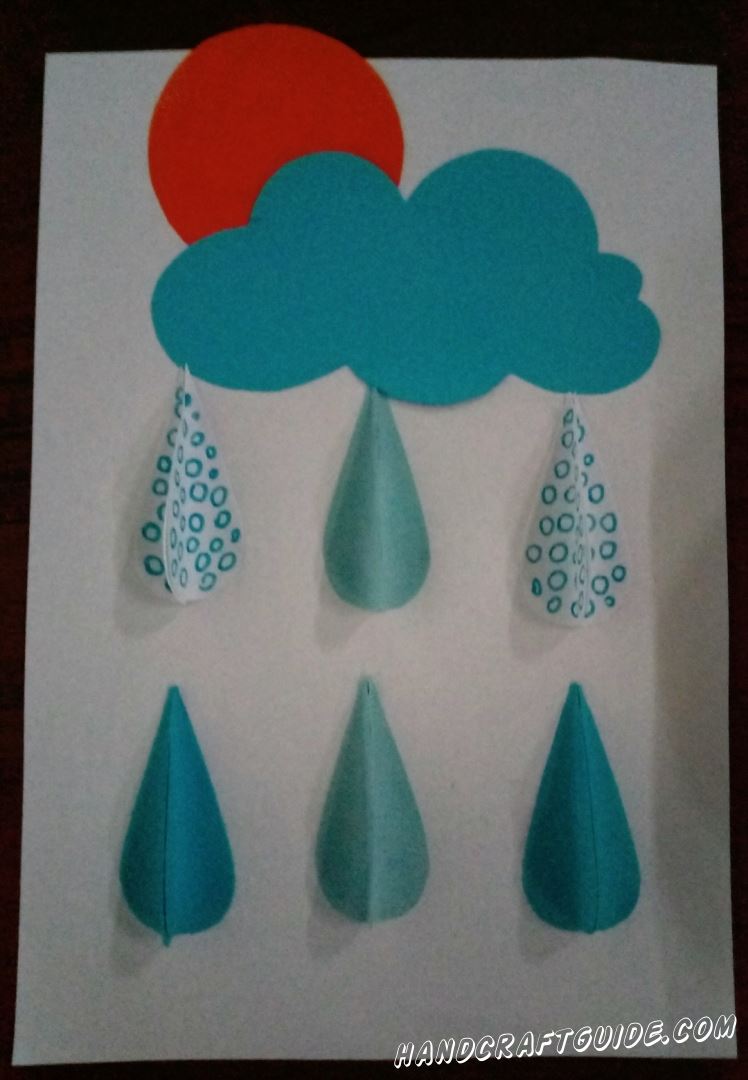 объёмная аппликация дождя из цветной бумаги для детей