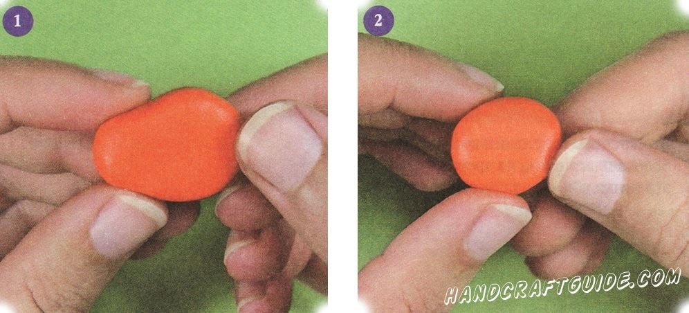 Use orange modeling clay to roll a ball for the body. Give it an oval shape slightly tapered at one end.