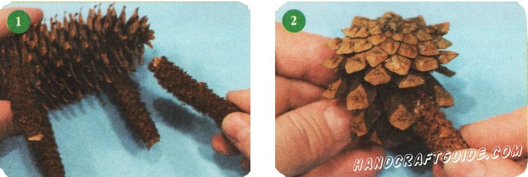 Take fir cone of medium size. For the legs fawn suit rods spruce cones. Place the torso on its feet, secure the rods between the cones scales-trunk.