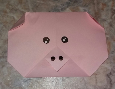 Мордочка поросенка из бумаги, с помощью техники оригами подарит хорошее настроение на целый день 